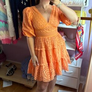 Cynthia Rowley Vibrant Orange Eyelet Mini Dress